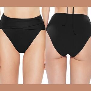 NEW Becca [ Large ] Color Code Crossover High Waist Bikini Bottoms in Black #U87